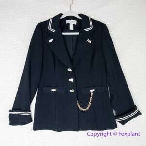 Vintage Lew Magram Collection Blazer  Sz 10 Black Gold Buttons Chain‎ Military